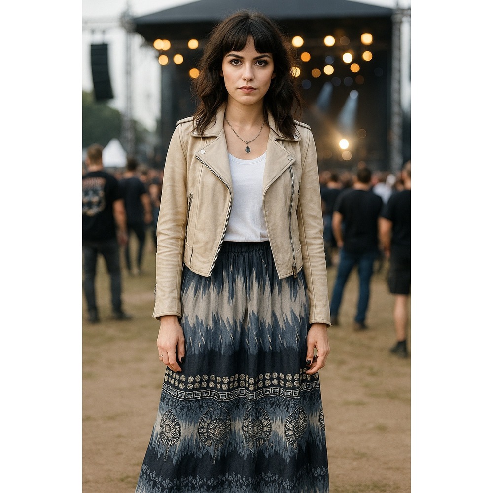 Boho Whimsigoth Grunge Rock Indie Sleeze Glam Gray Tie Dye XS Maxi Skirt